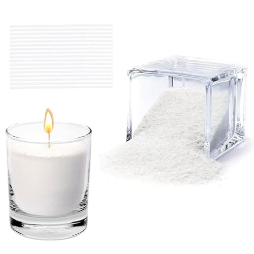 Scentoria Kerzensand 500g, Kerzensand mit Docht, Kerzenwachs Granulat mit 17 Dochte 6 cm, Wachsgranulat für Kerzen, Kerzen Sand, Kerzengranulat für die DIY Kerzenherstellung (Weiß) von Scentoria