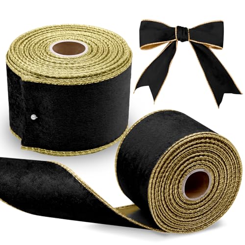 Scettar 2 Rollen schwarzes Samtband 6,3 cm × 9,1 m Weihnachtsband zum Verpacken von Weihnachtsbäumen, Geschenkverpackungen, Kränzen, Hochzeiten, Partys (schwarz) von Scettar