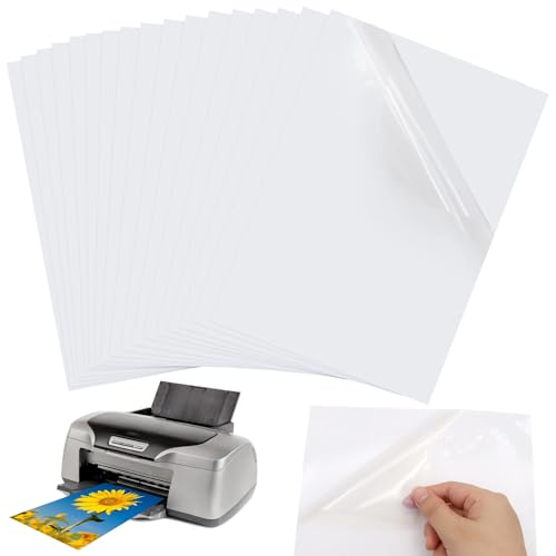 Scettar 32 Blatt Sticker papier zum Bedrucken, A4 Vinyl Aufkleberfolie Selbstklebend Folie, Selbstklebend wasserdicht Transparentpapier für Tintenstrahldrucker von Scettar