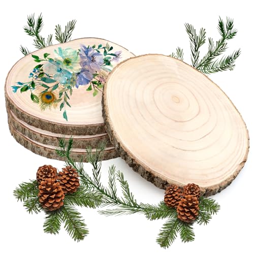 Scettar 4 Stück Naturholzscheiben, 14–16 cm, unlackierte Holzscheiben, nicht gebohrt, Holzkreise für Weihnachtsschmuck, Party, Hochzeit, Kunst, DIY Handwerk von Scettar