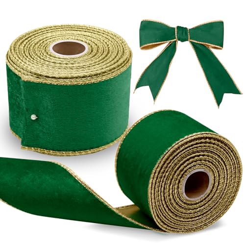 Scettar Grünes Samtband, 6,3 cm × 9,1 m, grünes Band zum Dekorieren von Weihnachtsbäumen, Geschenkverpackungen, Kränzen, Hochzeiten, Partys, 2 Rollen (grün) von Scettar