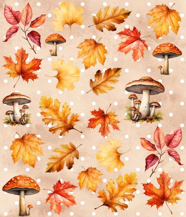 Decal Herbst Nagel Design, Herbstlaub, Ahornblatt, Eichenblatt, Birkenblatt, Sticker Pilze, Natur, Wald von NailbedarfBerlin