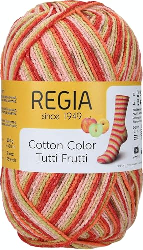 REGIA 4-fädig Cotton Tutti Frutti 9801621-02426 apple Handstrickgarn, Sockengarn, 100g Knäuel von Regia