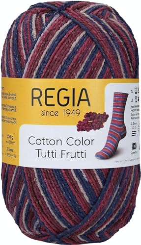 REGIA 4-fädig Cotton Tutti Frutti 9801621-02423 grapes Handstrickgarn, Sockengarn, 100g Knäuel von Regia