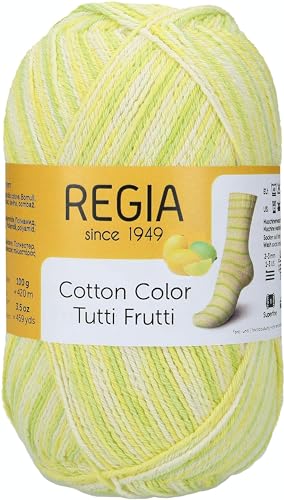 REGIA 4-fädig Cotton Tutti Frutti 9801621-02424 lemon Handstrickgarn, Sockengarn, 100g Knäuel von Regia