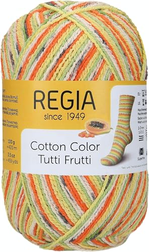 REGIA 4-fädig Cotton Tutti Frutti 9801621-02417 papaya Handstrickgarn, Sockengarn, 100g Knäuel von Regia