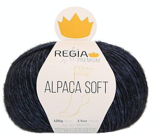 REGIA Premium Alpaca Soft 9801631-00055 nachtblau meliert Handstrickgarn, Sockengarn, 100g Knäuel von Regia