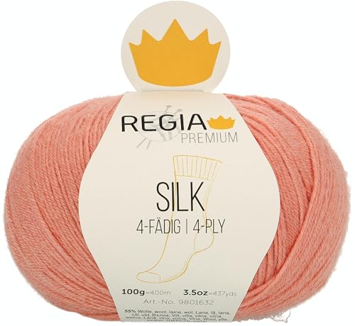 REGIA Premium Silk 9801632-00032 apricot Handstrickgarn, Sockengarn, 100g Knäuel von Regia