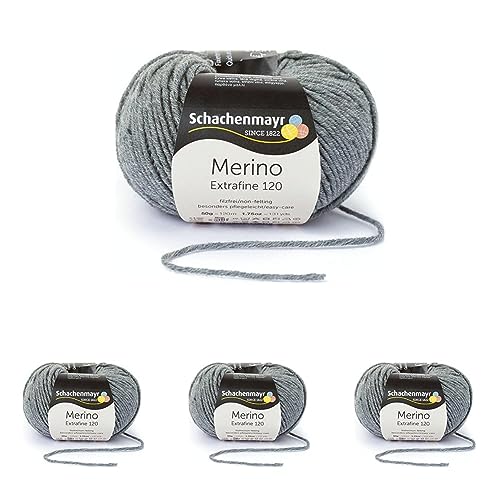 Schachenmayr Merino Extrafine 120, 50G medium grey heather Handstrickgarne (Packung mit 4) von Schachenmayr since 1822