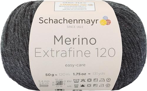 Schachenmayr Merino Extrafine 120 9807552-00198 anthrazit meliert Handstrickgarn, Schurwolle von Schachenmayr since 1822