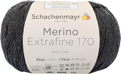 Schachenmayr Merino Extrafine 170 9807551-00098 anthrazit meliert Handstrickgarn, Schurwolle von Schachenmayr since 1822