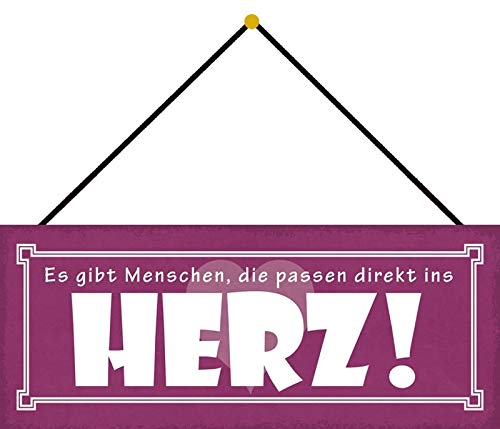 Schatzmix gibt Menschen, die passen direkt ins Herz Deko 27x10 m.Kordel Blechschild, Blech, Mehrfarbig, 27x10 cm von Schatzmix