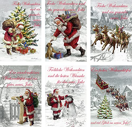 Schaulade 12 Weihnachtsmann Weihnachtskarten mit Umschlag Set. Doppelkarten Klappkarten mit Briefumschlag. Weihnachtspostkarten Nostalgie Weihnachten Karte Postkarte von Schaulade