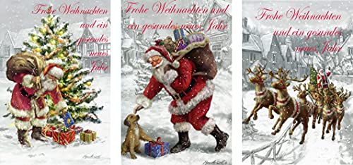 Schaulade 3 Weihnachtsmann Weihnachtskarten mit Umschlag Set. Doppelkarten Klappkarten mit Briefumschlag. Weihnachtspostkarten Nostalgie Weihnachten Karte Postkarte von Schaulade