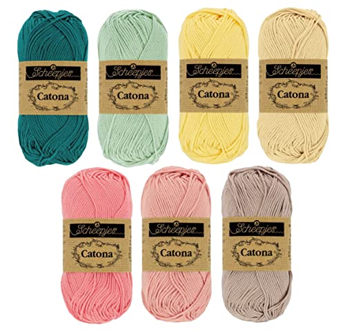 Scheepjes Häkelgarn Set | Häkelwolle Baumwolle Catona Belle Epoque | 100% Baumwolle | 350g Baumwollgarn zum Häkeln und Stricken von Scheepjes