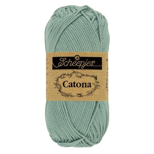 Scheepjes Catona Baumwollgarn blass grüngrau uni einfarbig, reine Baumwolle zum stricken und häkeln | 100% Baumwolle | 50g 125m (528 Silver Blue) von Scheepjes