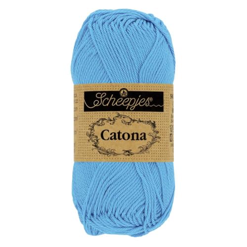 Scheepjes Catona Baumwollgarn blau kräftig uni einfarbig, reine Baumwolle zum stricken und häkeln | 100% Baumwolle | 50g 125m (384 Powder Blue) von Scheepjes