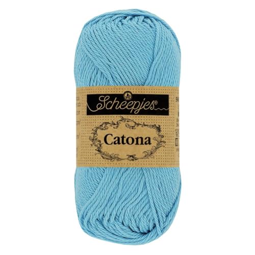 Scheepjes Catona Baumwollgarn blau uni einfarbig, reine Baumwolle zum stricken und häkeln | 100% Baumwolle | 50g 125m (509 Baby Blue) von Scheepjes