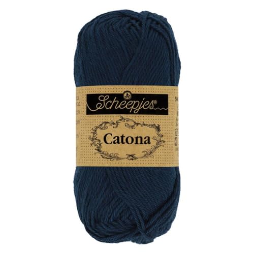 Scheepjes Catona Baumwollgarn dunkelblau uni einfarbig, reine Baumwolle zum stricken und häkeln | 100% Baumwolle | 50g 125m (124 Ultramarine) von Scheepjes