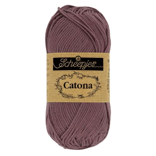 Scheepjes Catona Baumwollgarn matt lila mauve uni einfarbig, reine Baumwolle zum stricken und häkeln | 100% Baumwolle | 50g 125m (526 Ashes) von Scheepjes