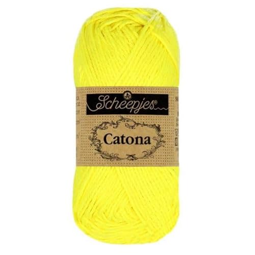 Scheepjes Catona Baumwollgarn neon gelb neonfarben uni, reine Baumwolle zum stricken und häkeln | 100% Baumwolle | 50g 125m (601 Neon Yellow) von Scheepjes