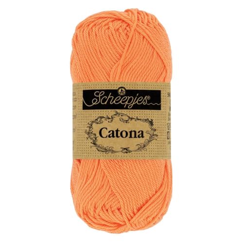 Scheepjes Catona Baumwollgarn orange uni einfarbig, reine Baumwolle zum stricken und häkeln | 100% Baumwolle | 50g 125m (386 Peach) von Scheepjes