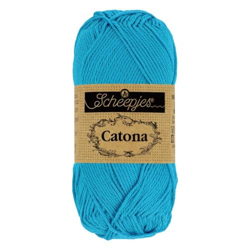 Scheepjes Catona Baumwollgarn uni einfarbig, reine Baumwolle zum stricken und häkeln | 100% Baumwolle | 50g 125m (146 vivid blue) von Scheepjes