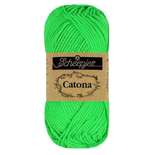 Scheepjes Catona Baumwollgarn neonfarben neon grün uni einfarbig, reine Baumwolle zum stricken und häkeln | 100% Baumwolle | 50g 210m (602 Neon Green) von Scheepjes