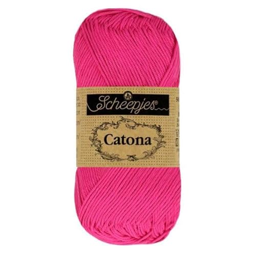 Scheepjes Catona Baumwollgarn neonfarben neon pink uni einfarbig, reine Baumwolle zum stricken und häkeln | 100% Baumwolle | 50g 210m (604 Neon Pink) von Scheepjes