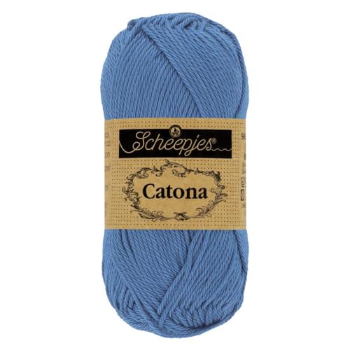 Scheepjes Catona Baumwollgarn uni einfarbig blau, reine Baumwolle zum stricken und häkeln | 100% Baumwolle | 50g 125m (261 Capri Blue) von Scheepjes