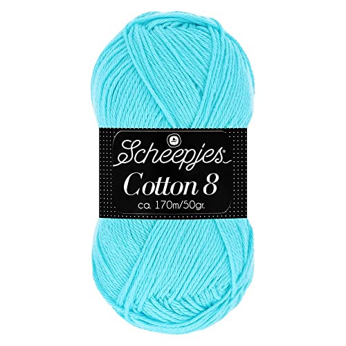 Scheepjes Cotton 8 Baumwollgarn türkis hell | Häkelwolle reine Baumwolle zum Stricken und Häkeln | 100% Baumwolle | 50g ~170m für Nadelstärke 3 mm (622) von Scheepjes