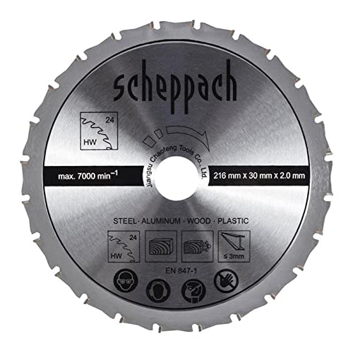 Original Scheppach Sägeblatt | Ø216 x 2 x 30 mm | Hartmetall Kreissägeblatt mit 24 Zähnen | passend für Scheppach Kappzugsäge HM90MP | Ersatzsägeblatt Multifunktionssägeblatt von Scheppach