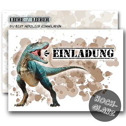 Schildbürger 12 x Einladungskarten Party Kindergeburtstag Dinosaurier zum Ausfüllen A6 (T-Rex) von Schildbürger