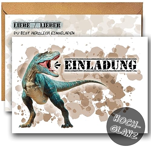 Schildbürger 12 x Einladungskarten Party Kindergeburtstag Dinosaurier zum Ausfüllen A6 (T-Rex mit Umschlägen) von Schildbürger