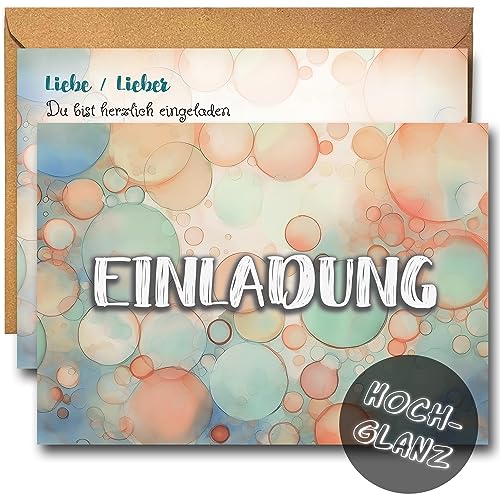 Schildbürger 12 x Einladungskarten Party Kindergeburtstag zum Ausfüllen A6 (Aquarell Bubbles mit Umschlägen) von Schildbürger