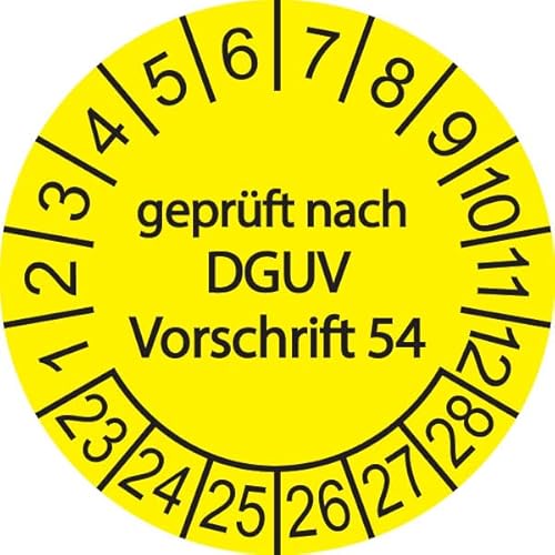 100 x Prüfplakette/Sicherheitsplakette 20 mm Durchmesser mit untersch. Beschriftungen (100, Geprüft nach DGUV 54 - gelb) von Schilderkröten