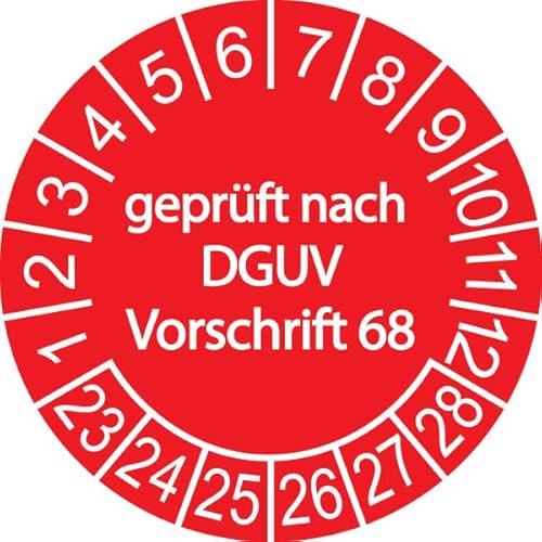 100 x Prüfplakette/Sicherheitsplakette 30 mm Durchmesser mit untersch. Beschriftungen (100 Stück, Geprüft nach DGUV 68 - rot) von Schilderkröten