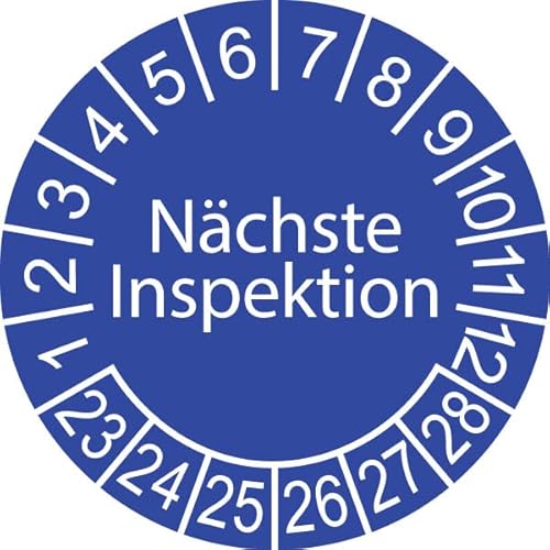 100 x Prüfplakette/Sicherheitsplakette 30 mm Durchmesser mit untersch. Beschriftungen (100 Stück, Nächste Inspektion - blau - weiß) von Schilderkröten