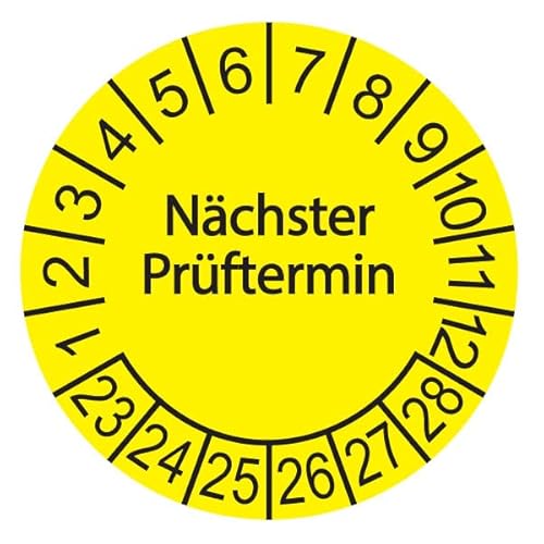 100 x Prüfplakette/Sicherheitsplakette 30 mm Durchmesser mit untersch. Beschriftungen (100 Stück, Nächste Prüfung - gelb) von Schilderkröten