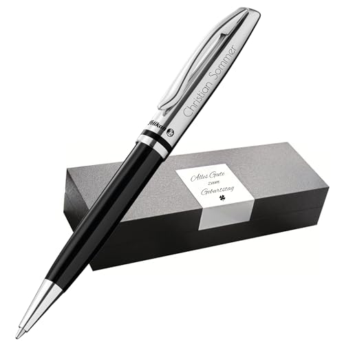 Pelikan Jazz Kugelschreiber farbig personalisiert Geschenk einzigartige Stifte mit Namen - personalisierte Geschenke zu Weihnachten - Kugelschreiber personalisiert (Gravur, Schwarz) von Schmalz®