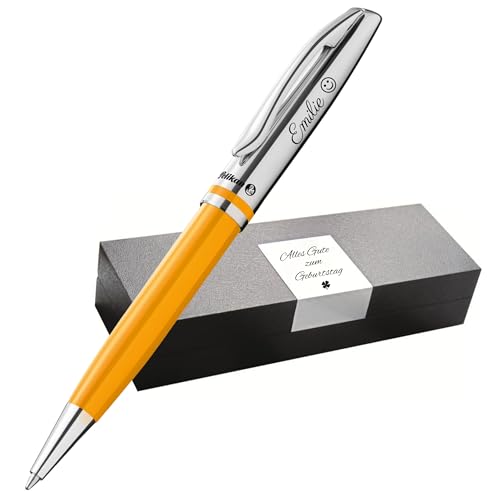 Pelikan Jazz Kugelschreiber farbig personalisiert Geschenk einzigartige Stifte mit Namen - personalisierte Geschenke zu Weihnachten - Kugelschreiber personalisiert (Gravur, Senfgelb) von Schmalz®