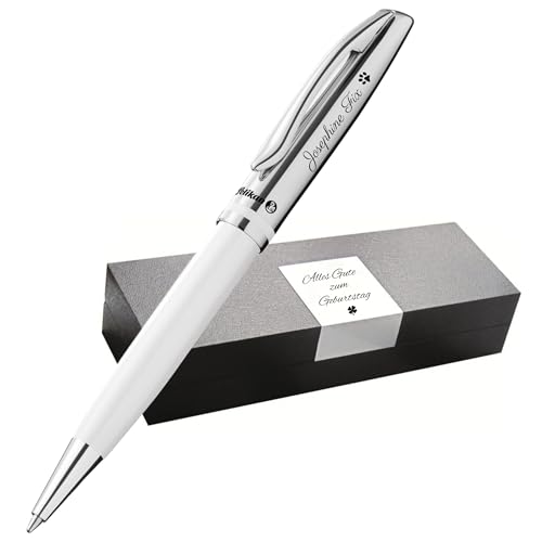 Pelikan Jazz Kugelschreiber farbig personalisiert Geschenk einzigartige Stifte mit Namen - personalisierte Geschenke zu Weihnachten - Kugelschreiber personalisiert (Gravur, Weiß) von Schmalz®