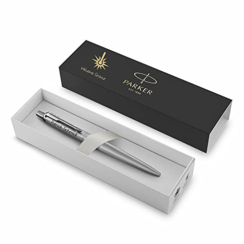 Parker Jotter XL Monochrome Kugelschreiber mit Gravur | Premium Stift | Geschenkbox | blaue Tinte | edel | personalisiertes Geschenk | Namen | graviert | Geburtstag | Idee (Silber) von Schmalz®
