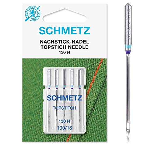 SCHMETZ Nähmaschinennadeln | 5 Nachstick-Nadeln (5 Topstitch-Nadeln) | 130/705 H-N | Nadeldicke 100/16 | auf allen gängigen Haushaltsnähmaschinen und Haushaltsstickmaschinen einsetzbar von SCHMETZ