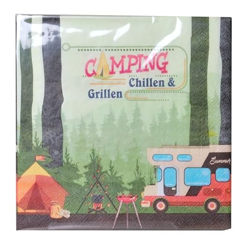 Udo Schmidt 10835 - Servietten Camping - Motiv: Wohnmobil - 33 x 33 cm - 20 Stk. - 15 m lang - 7 cm breit, Mehrfarbig von Schmidt