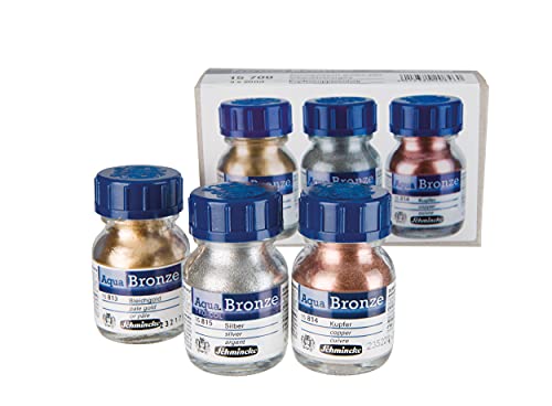 Schmincke - Aqua-Bronze Set, Bleichgold, Silber, Kupfer, 3 x 20 ml, 15 700 097, glänzende Metalleffekte auf Gouache- und Aquarellbildern, Papier, Karton, Malpappe, Leinwand von Schmincke