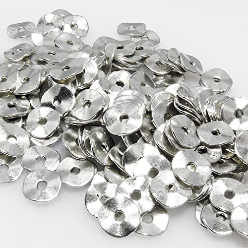 200 Metallperlen Scheiben getwistet 9mm rund silber Metall Spacer Bastelperlen von Schmuck-Traumwelt