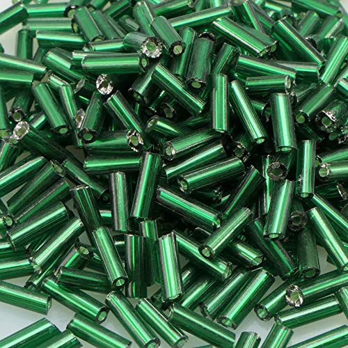 420 Rocailles-Stifte 7mm Röhrchen grün Glasperlen Silbereinzug Tubes 276 von Schmuck-Traumwelt