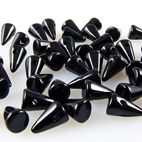 50 St. Glasperlen Spikes Beads schwarz 8x5mm Böhmische Perlen zum Basteln von Schmuck-Traumwelt