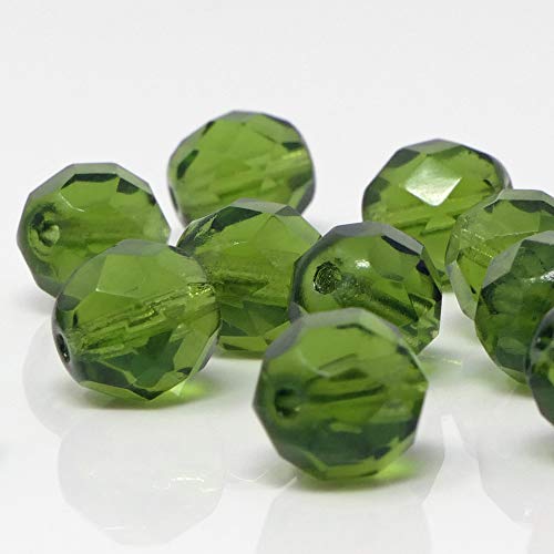 Böhmische Glasschliffperlen 15 St. Kugeln 8mm Kristall Perlen olivgrün Glasperlen -1701 von Schmuck-Traumwelt